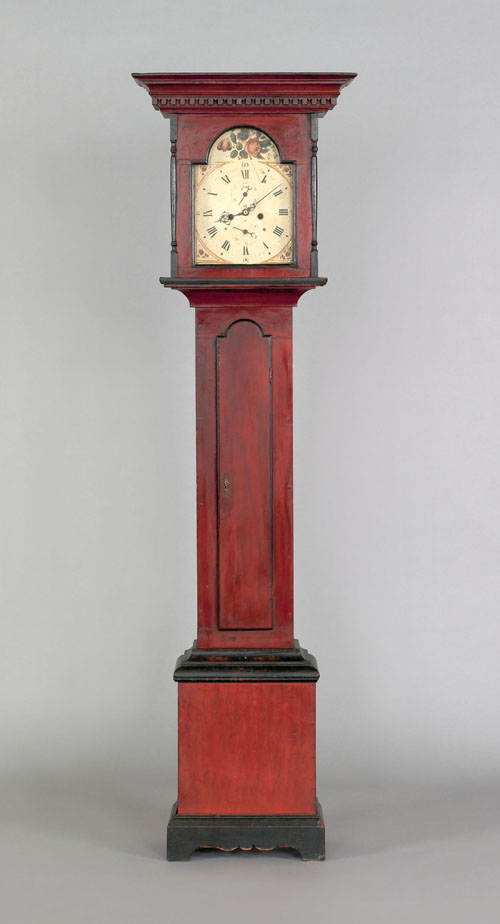 Appraisal: Pennsylvania painted pine tall case clock late th c with