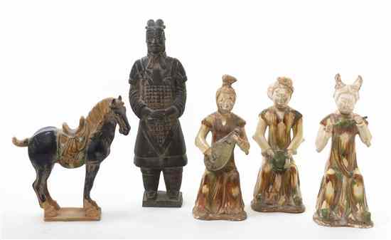 Appraisal: A Group of Tang Dynasty Style Glazed Tomb Figures including