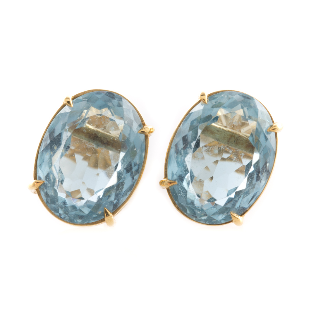 Appraisal: A Lady's Pair of Aquamarine Earrings in K K yellow