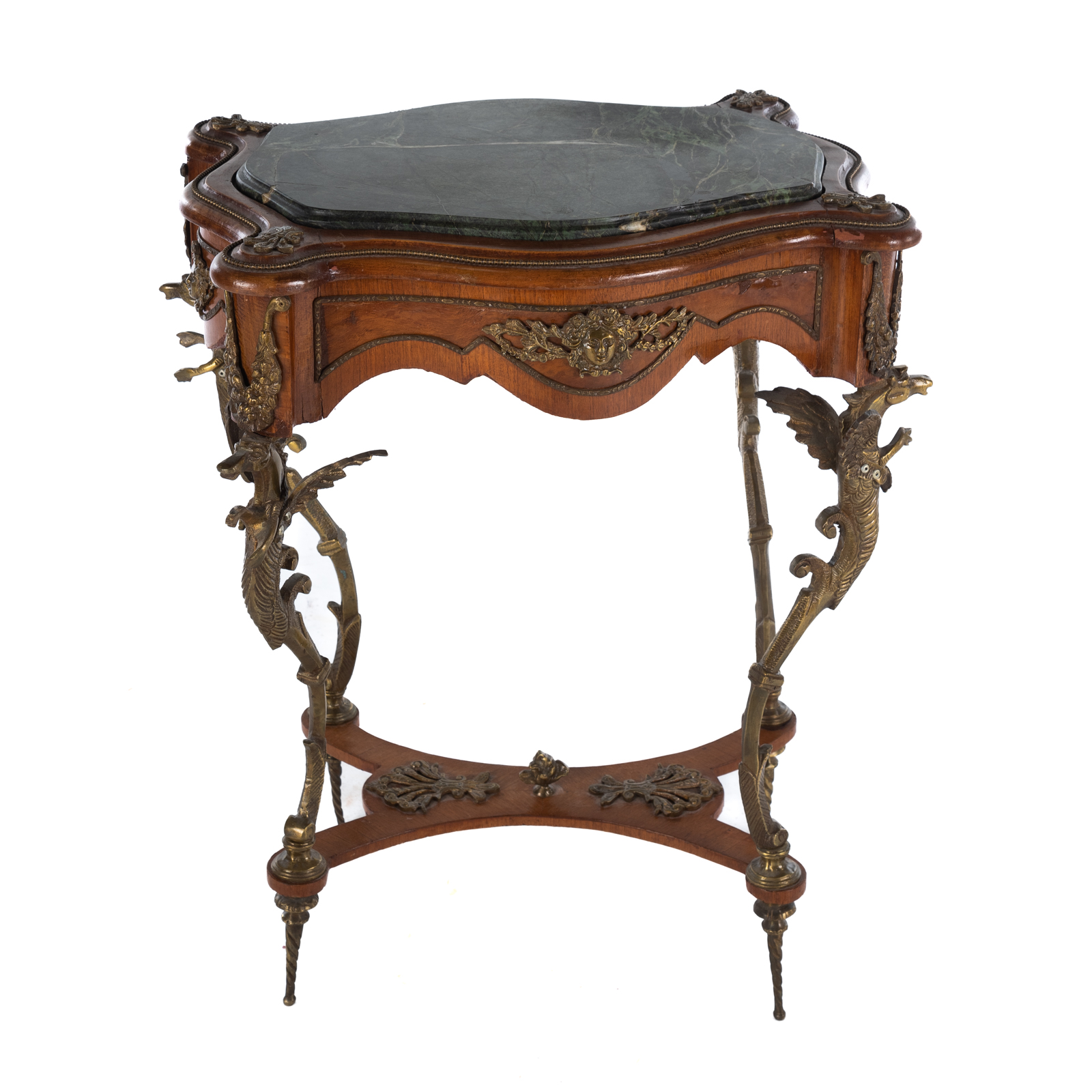 Appraisal: CONTINENTAL GILT MOUNTED MARBLE TOP TABLE th century shaped top