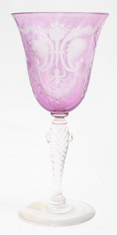 Appraisal: CARDER STEUBEN ENGRAVED AMETHYST CINTRA WINE GLASS Frederick Carder English