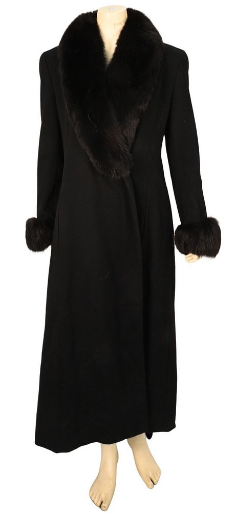 Appraisal: Black Wool Fur Trimmed Coat by Searle ankle length having