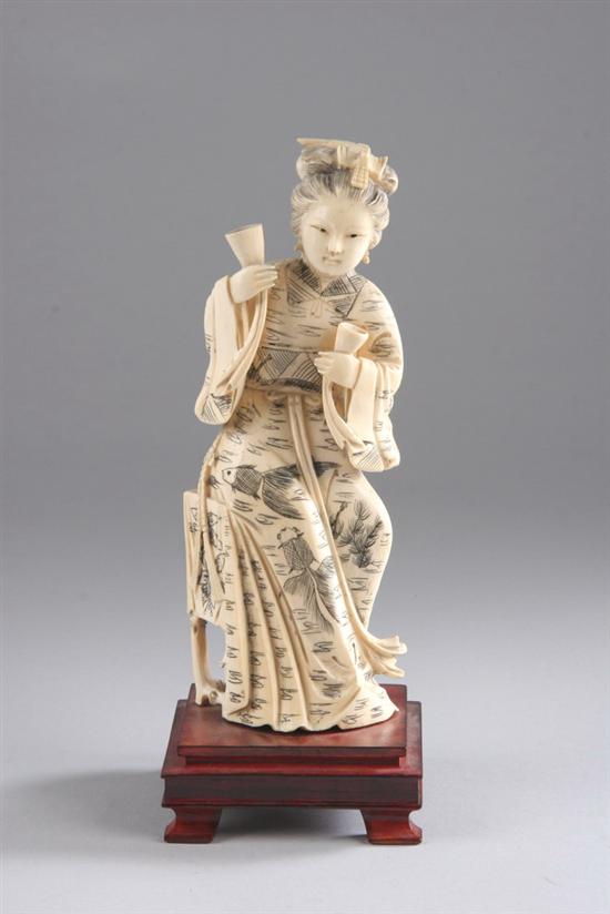 Appraisal: CHINESE IVORY FIGURE OF COURT LADY th century Wearing a