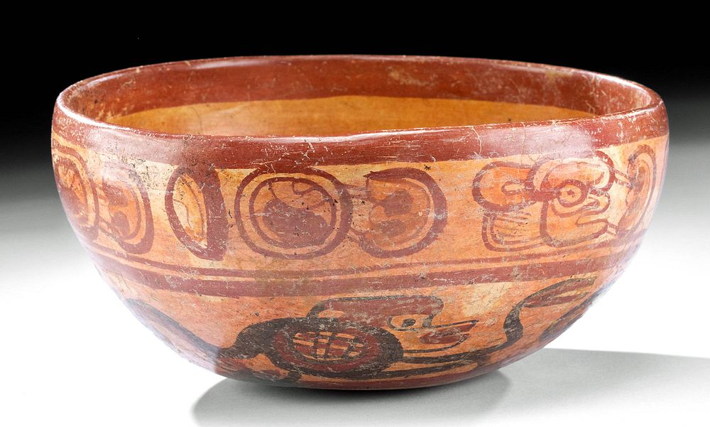 Appraisal: Maya Copador Polychrome Bowl w Monkeys Pre-Columbian Maya Copador ca