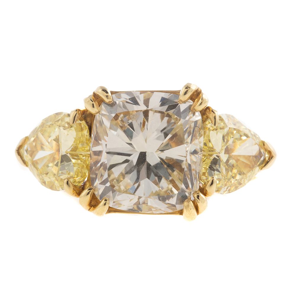 Appraisal: A ctw Yellow White Cushion Cut Diamond Ring K yellow