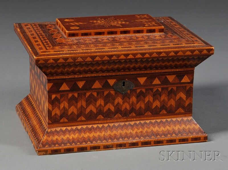 Appraisal: Wood Parquetry Inlaid Box late th century rectangular box with