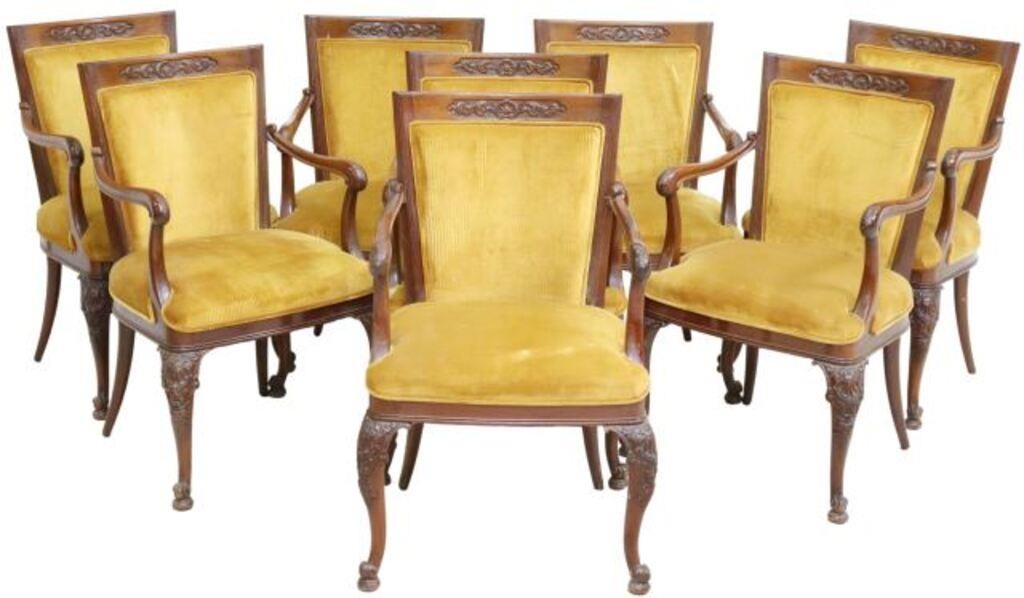 Appraisal: lot of Continental carved mahogany armchairs th c having carved