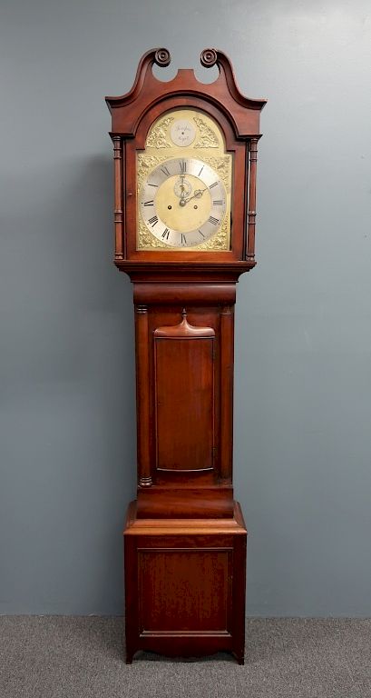 Appraisal: Mahogany Tall Case Clock with Eight-Day Works Mahogany tall case