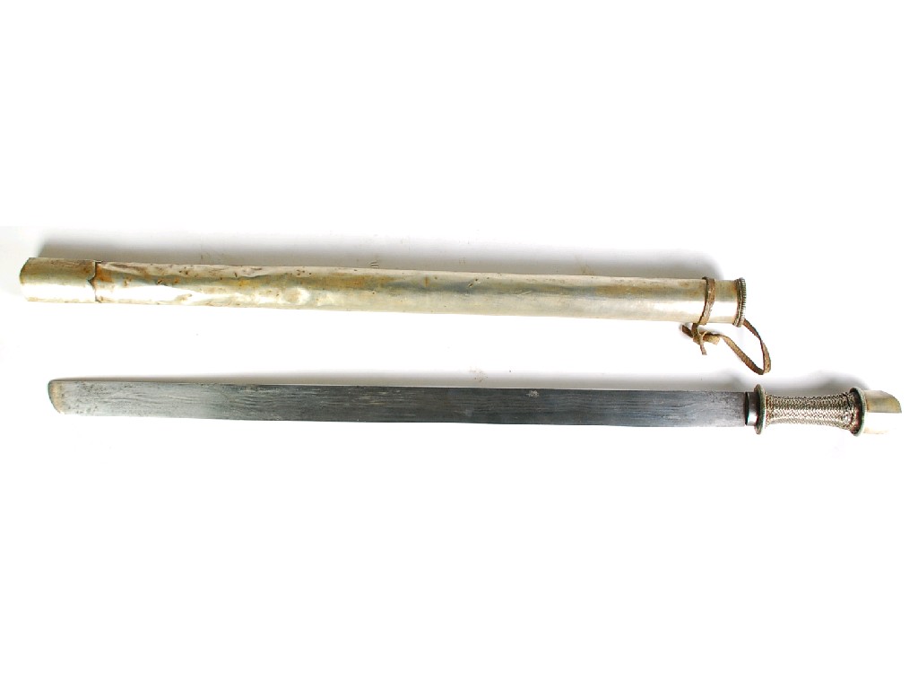 Appraisal: NINETEENTH CENTURY TIBETAN LONG SWORD the watered single edge blade