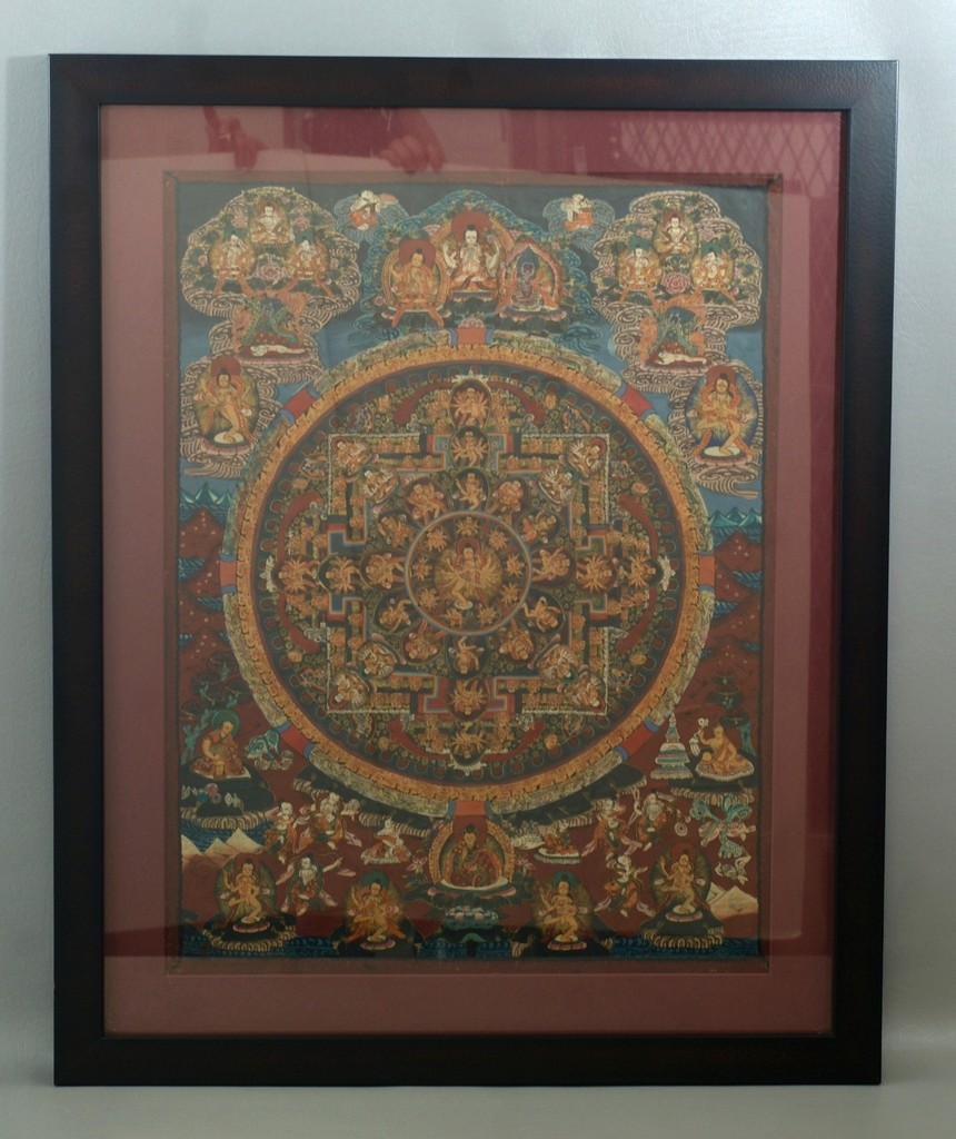 Appraisal: Framed Tibetan Thangka painted on fabric x