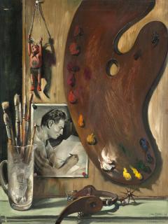 Appraisal: Paul Coze ''Self Portrait with Palette'' surrealist still life with