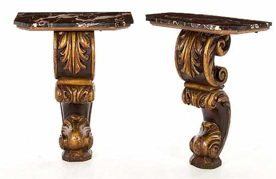 Appraisal: Pair painted giltwood and marbletop console tables th century and