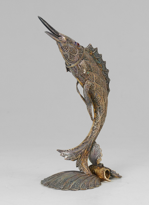 Appraisal: SILVER FILIGREE FIGURAL SWORDFISH Head body and base formed on