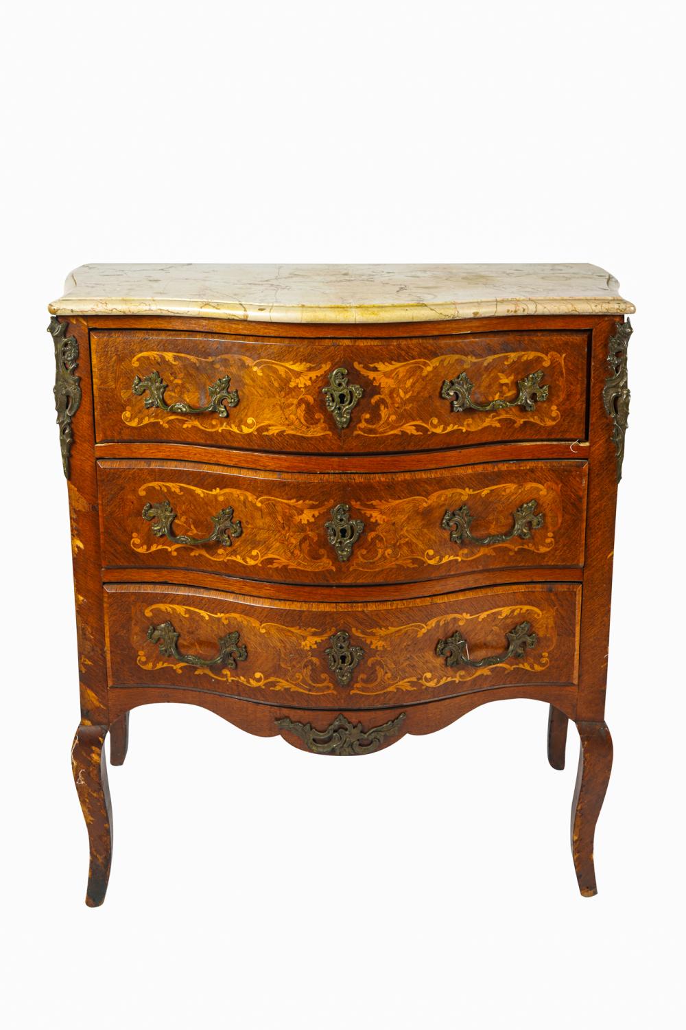 Appraisal: LOUIS XV-XVI TRANSITIONAL STYLE MARQUETRY COMMODElate th early th century