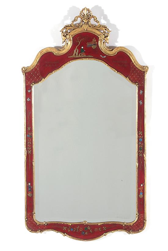 Appraisal: Queen Anne style red-lacquered chinoiserie-decorated mirror H W Provenance North