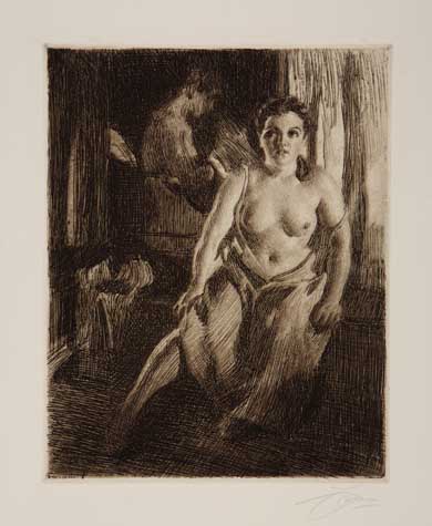 Appraisal: ANDERS ZORN The Bed-Stool Etching x mm x inches full