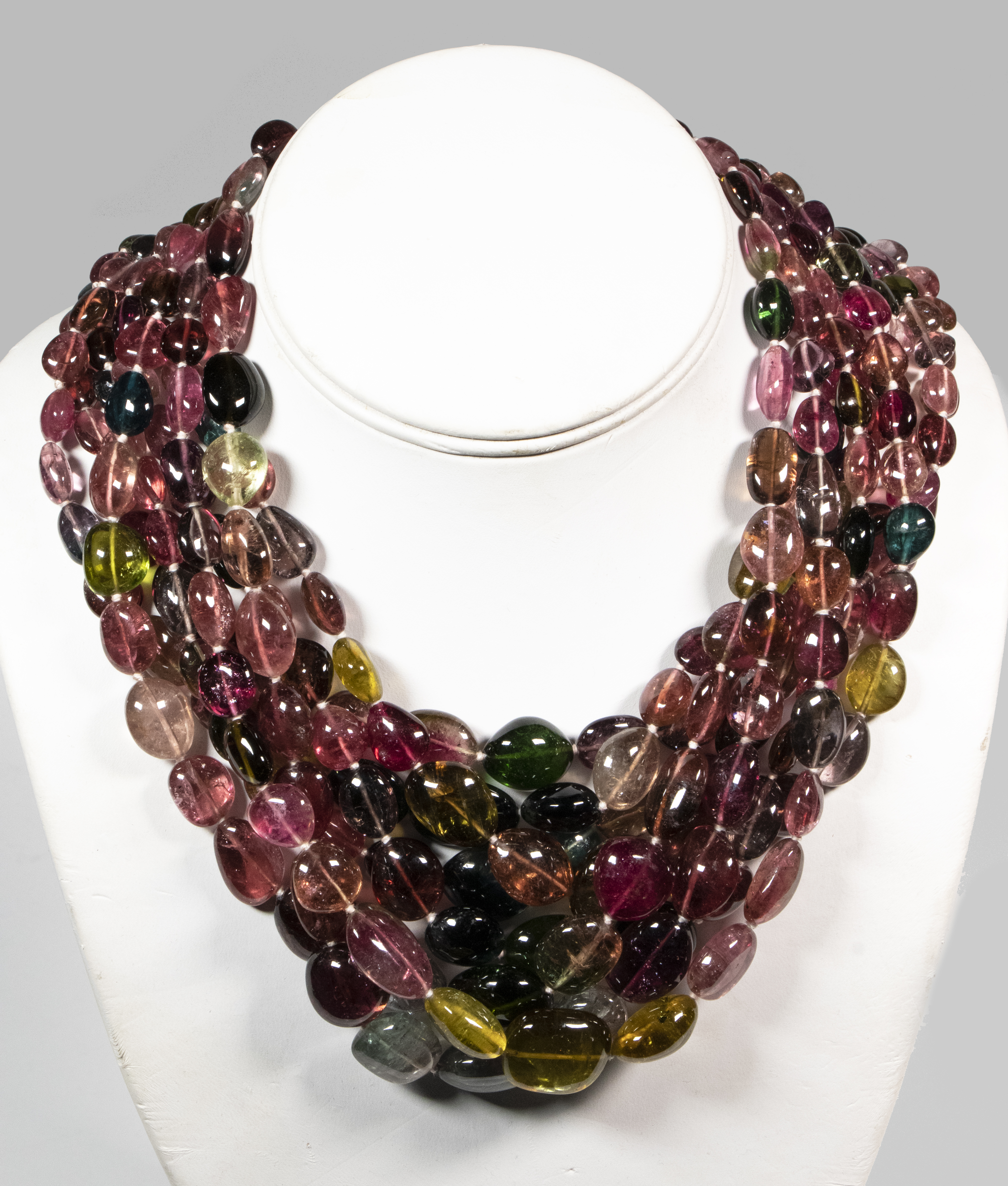 Appraisal: MULTI STRAND TOURMALINE BEAD NECKLACE K Yellow Gold polished finish