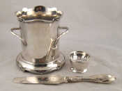 Appraisal: Silver plate A walker and Hall siphon stand a Mappin