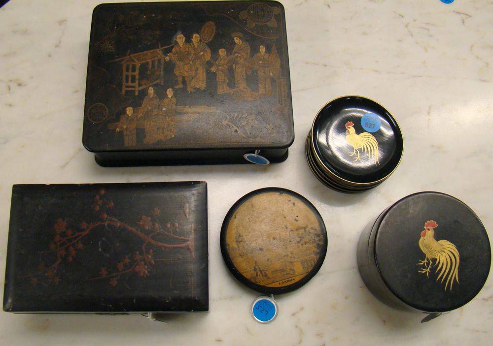 Appraisal: SIX ASSORTED BOXES Mostly th CenturyThree English circular papier mache