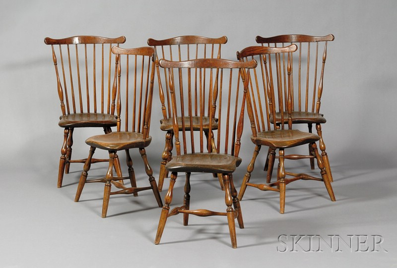 Appraisal: Set of Six Oak and Ash Fan-back Windsor Chairs New