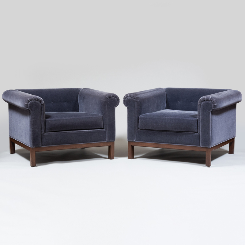 Appraisal: Pair of Roger Sprunger for Dunbar Upholstered Roll Arm Chairs'