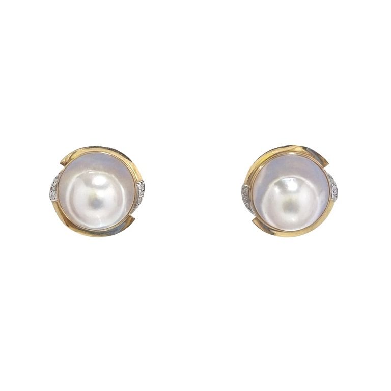 Appraisal: Pair of Diamond Pearl Earrings Pair of Diamond Pearl Earrings