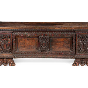 Appraisal: An Italian Carved Walnut Cassone th Century with iron hardware