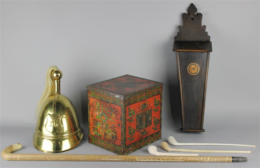 Appraisal: GROUP OF UNRELATED ITEMS including a wood candle box tin