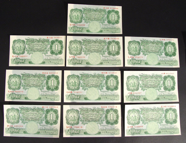 Appraisal: Ten Bank of England one pound notes each signed Peppiatt