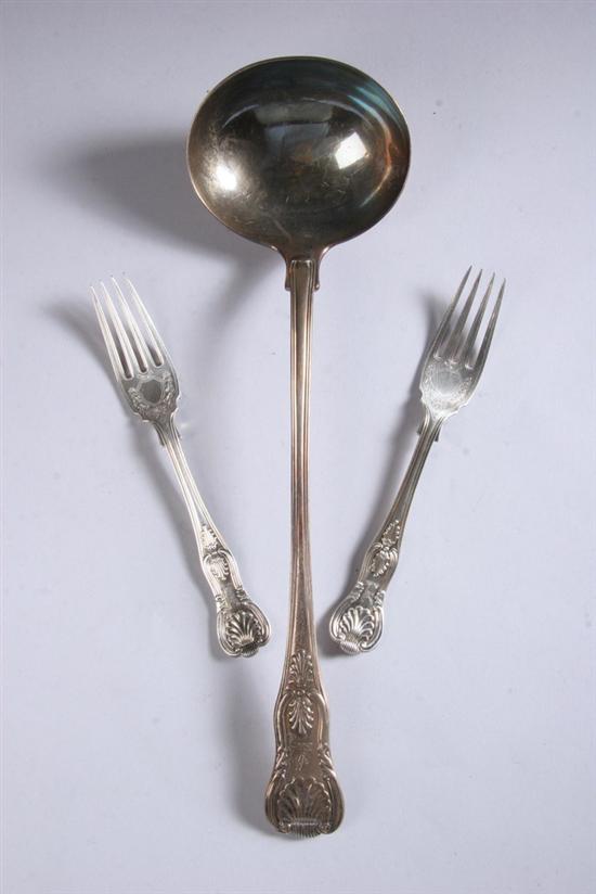 Appraisal: WILLIAM IV SILVER LADLE AND TWO VICTORIAN DESSERT FORKS King