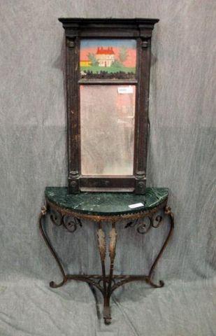 Appraisal: Iron Leaf Form Console with Demilune Green Marble Top together