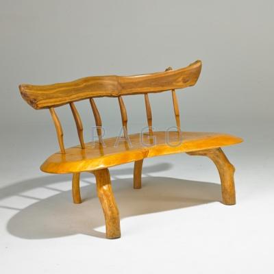 Appraisal: AMERICAN STUDIO Natural wood bench s Mixed woods Carved JA