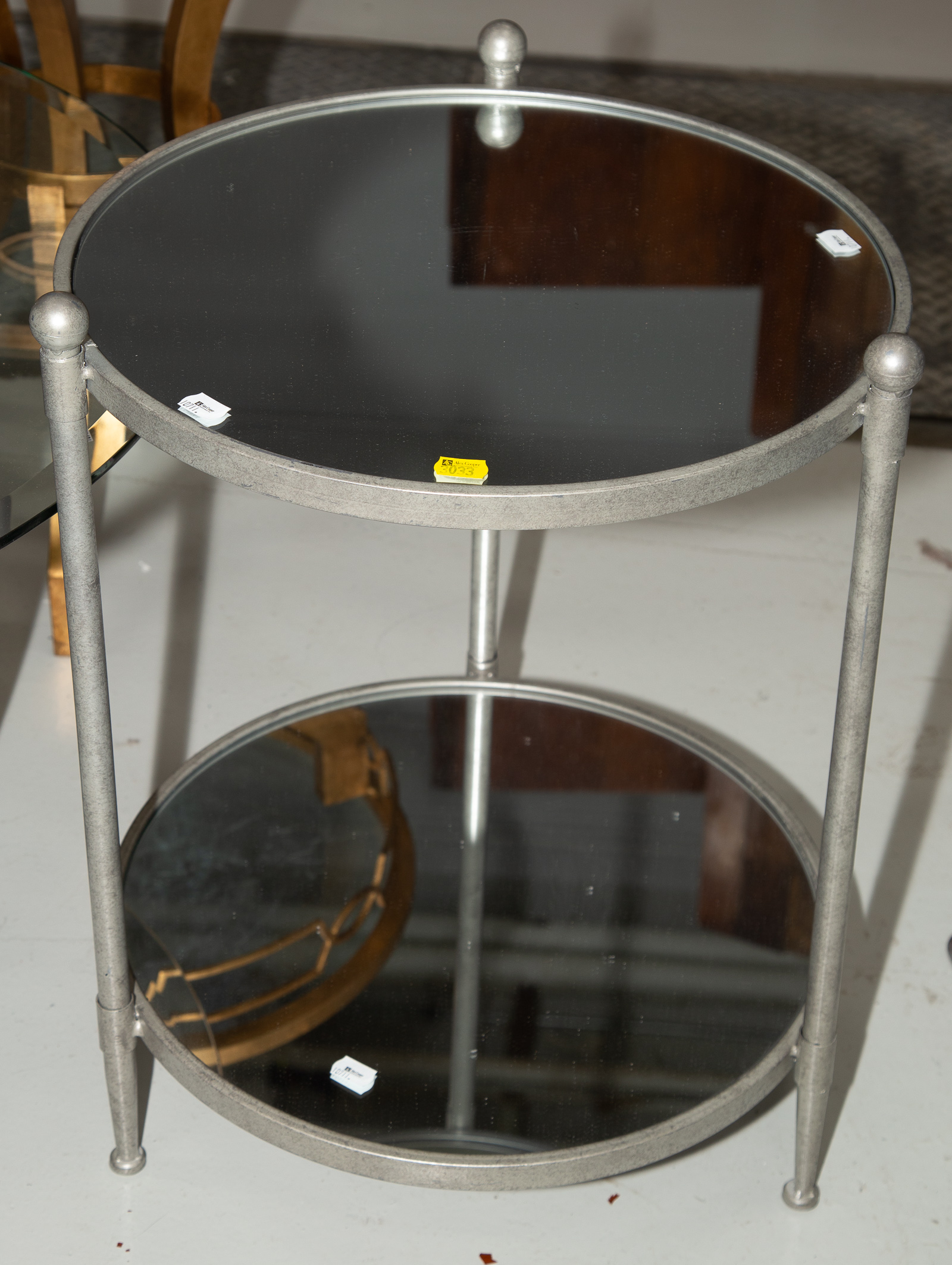 Appraisal: METAL END TABLE WITH MIRROR SHELVES in H mirrors in