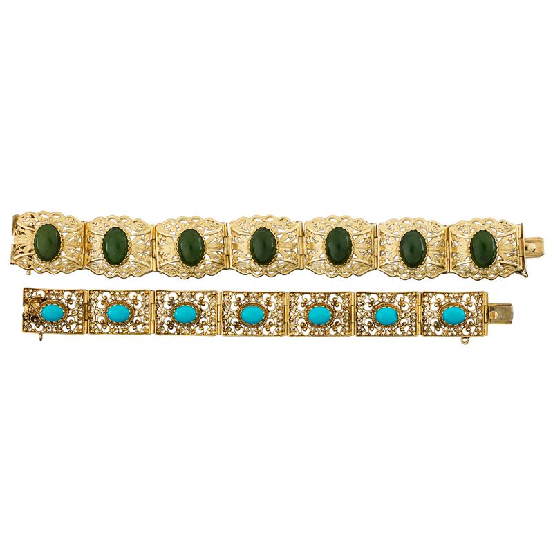 Appraisal: TWO GEMSET K GOLD FILIGREE PANEL LINK BRACELETS Condition Report