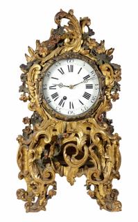 Appraisal: Rococo cased giltwood carved mantle clock Rococo cased giltwood carved