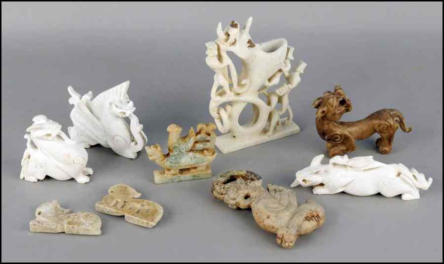 Appraisal: COLLECTION OF CARVED STONE MYTHICAL ANIMALS Condition No Specific Condition