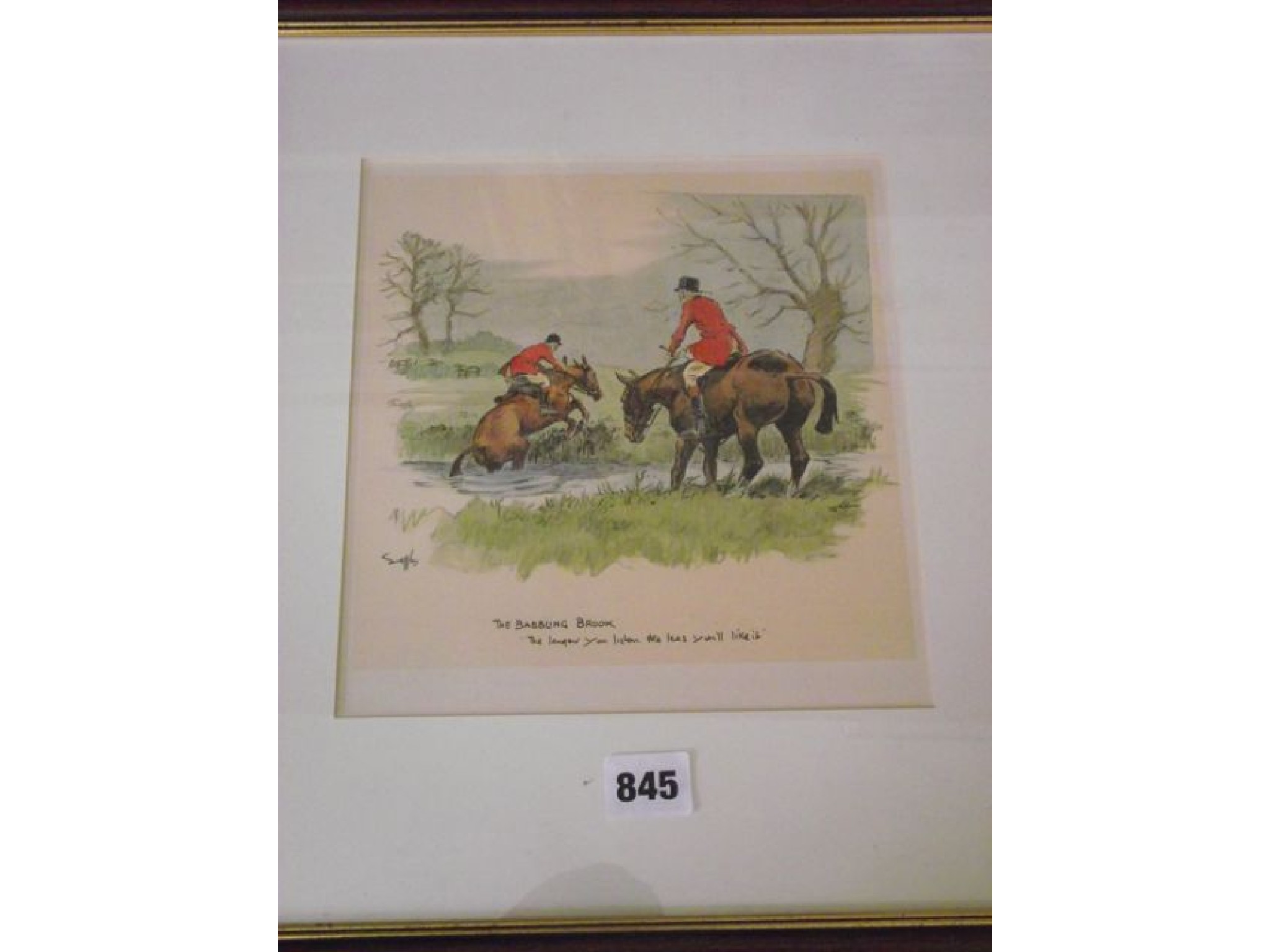 Appraisal: Two coloured hunting prints after Snaffles The Babbling Brook and