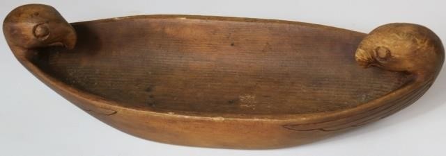 Appraisal: EARLY TH C NORTHWEST CARVED CEDAR BOWL WITHCARVED EFFIGY HANDLES