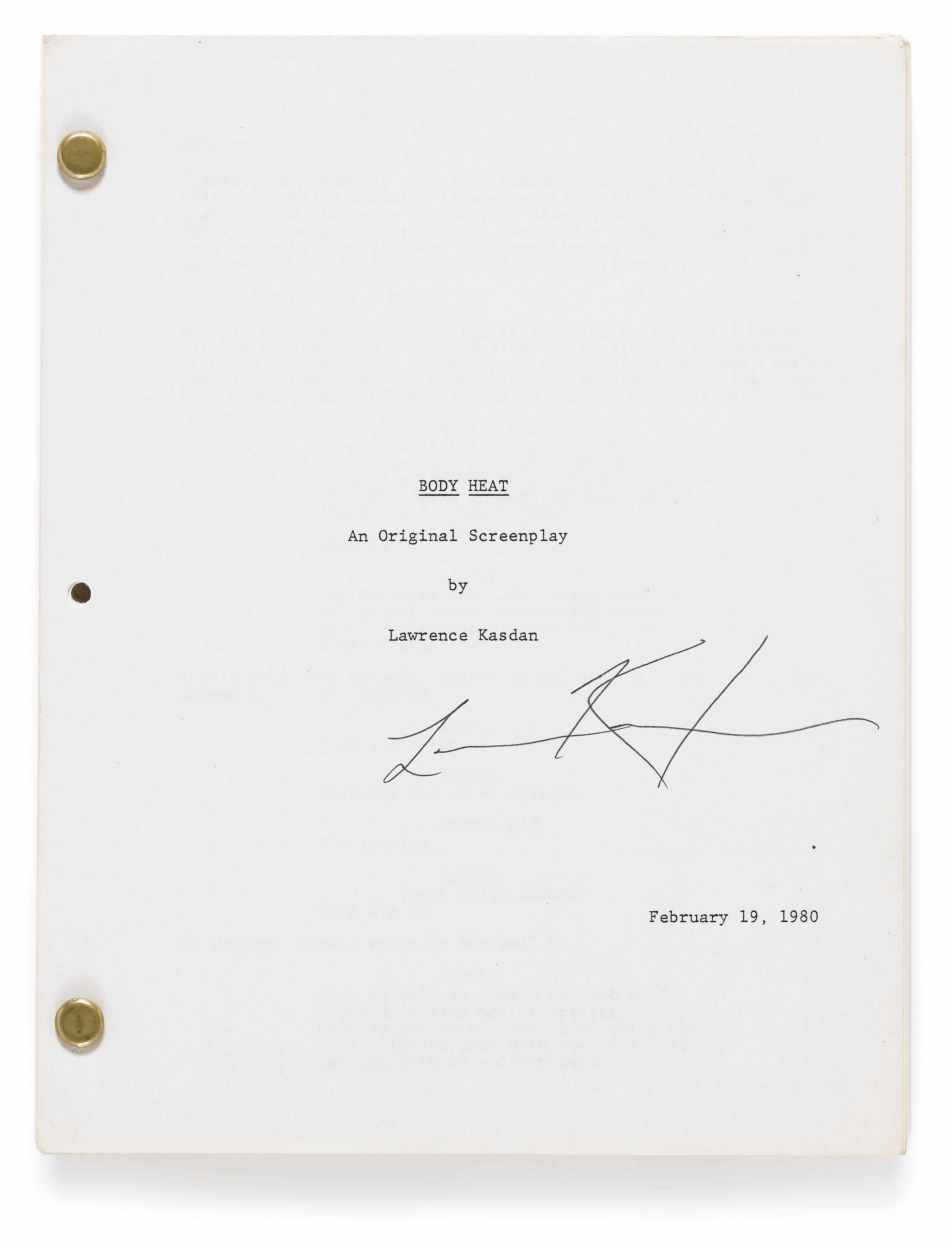 Appraisal: Property from Serendipity Books A Body Heat signed script Warner