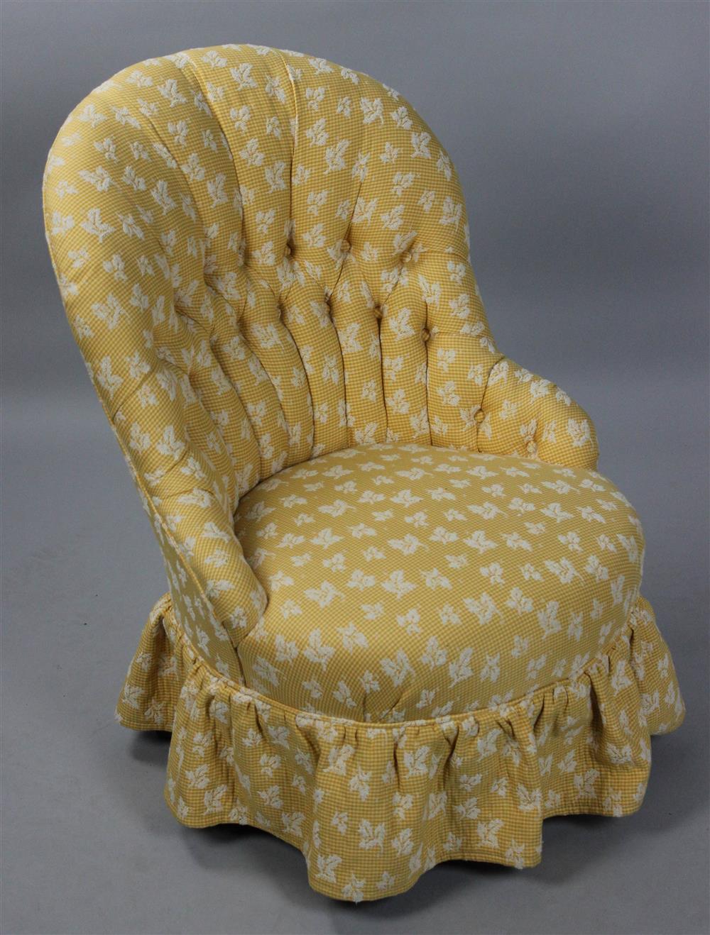 Appraisal: VICTORIAN UPHOLSTERED SLIPPER CHAIR mid- th Century shaped back with