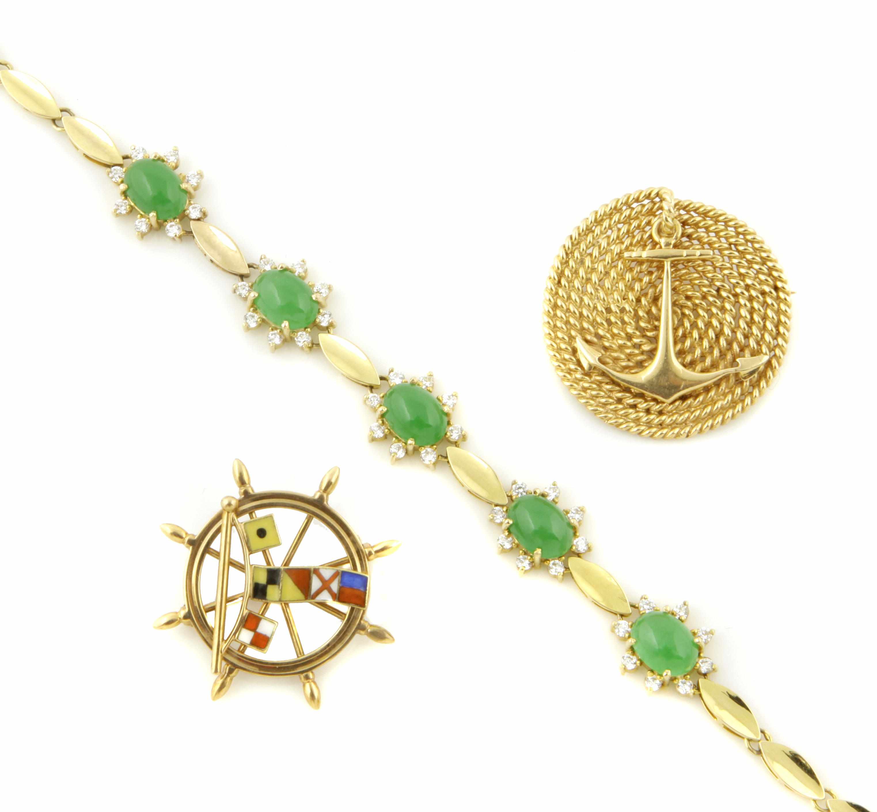 Appraisal: A collection of enamel jadeite jade diamond and gold jewelry