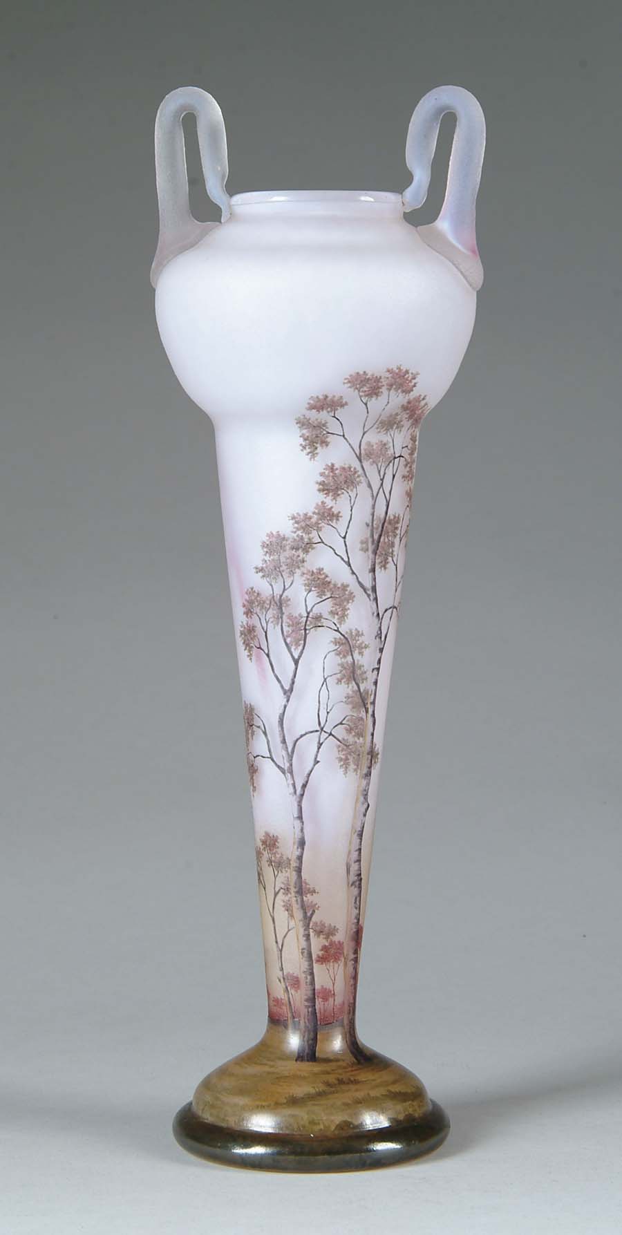 Appraisal: DAUM NANCY CAMEO VASE Breathtaking spring type scene of trees