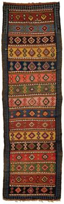 Appraisal: Kilim rug multi-colored bands with serrated diamonds blue and brown