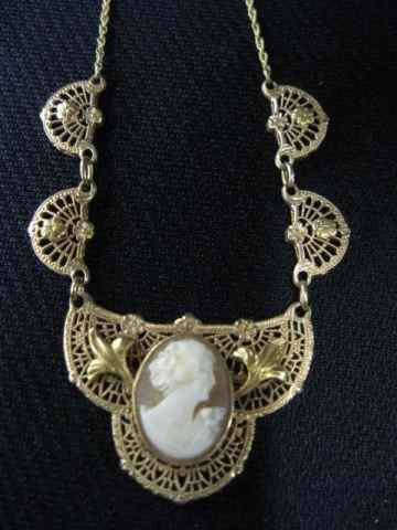 Appraisal: Cameo Necklace carved shell portrait of a lady antique k