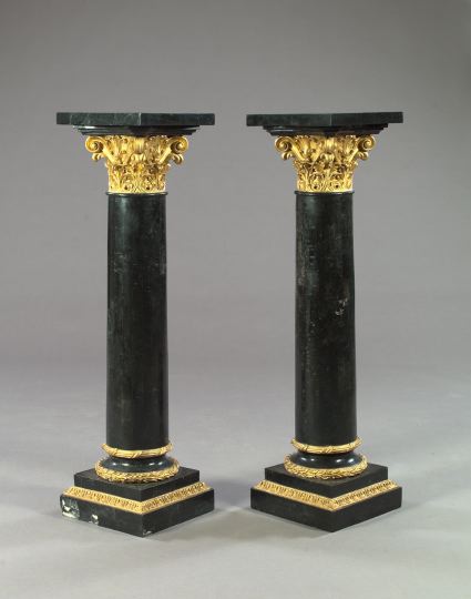 Appraisal: Pair of Veneered Black Marble and Giltwood Pedestals each with