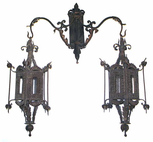 Appraisal: A pair of Chinoiserie style wrought iron and tole double