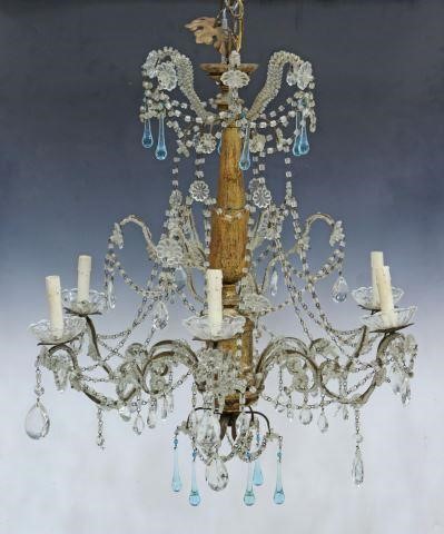 Appraisal: Italian giltwood and crystal six-light chandelier having four tier wire-frame