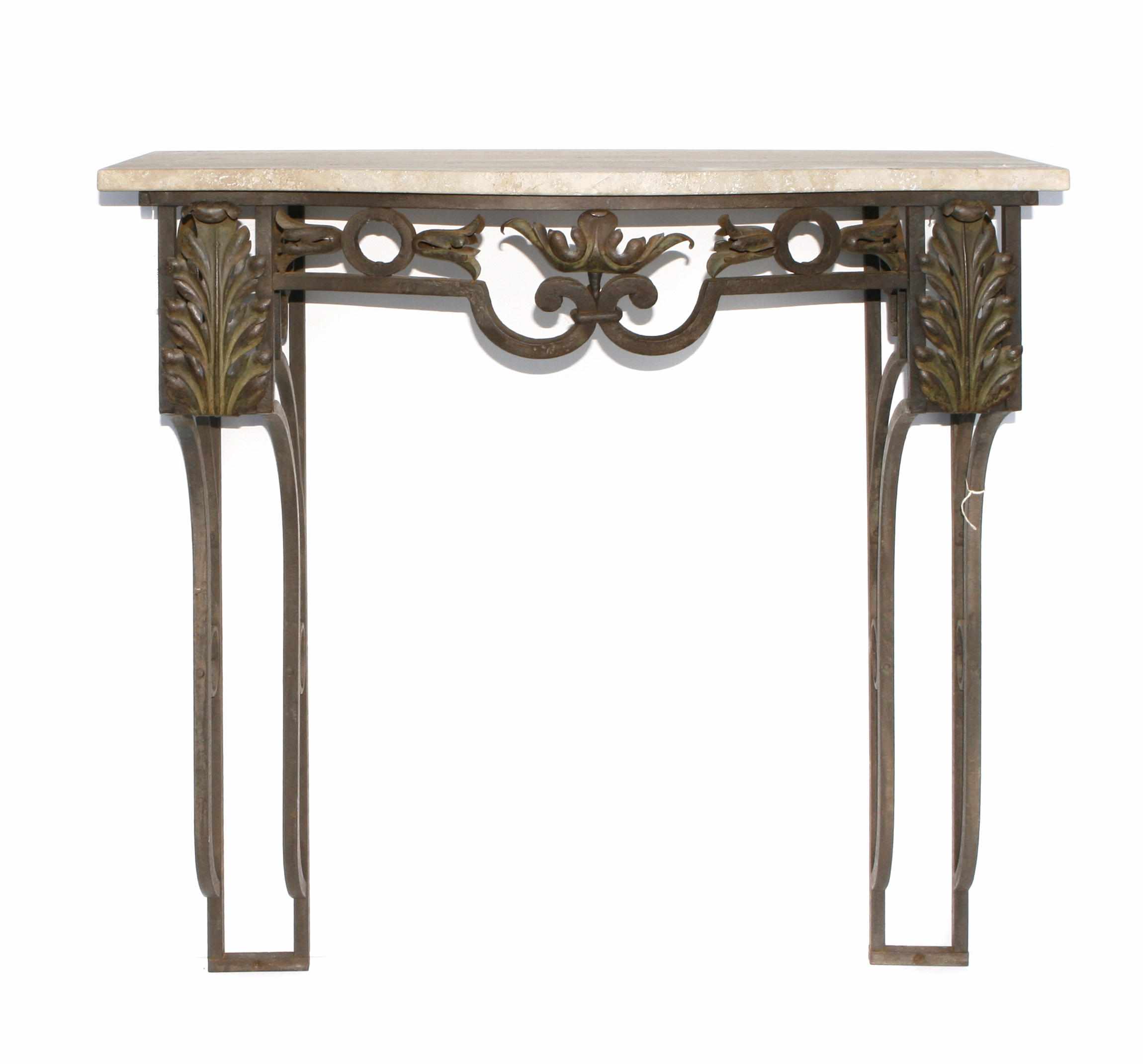 Appraisal: A wrought iron console table height in width in depth