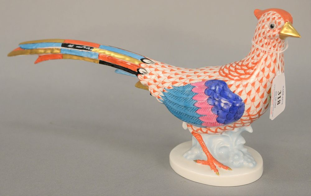 Appraisal: Herend porcelain pheasant in orange fishnet Ht in Lg in