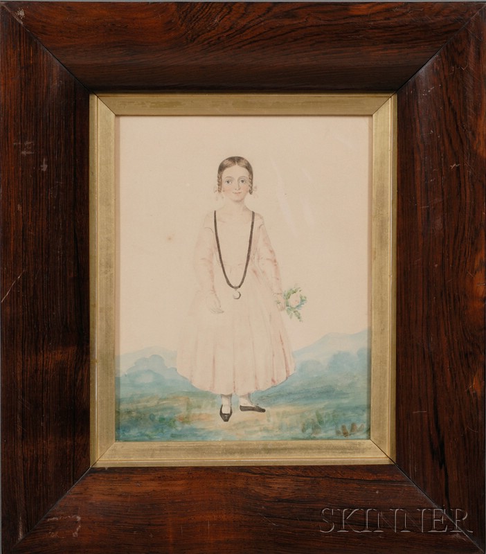 Appraisal: American School th Century Portrait of a Young Girl in